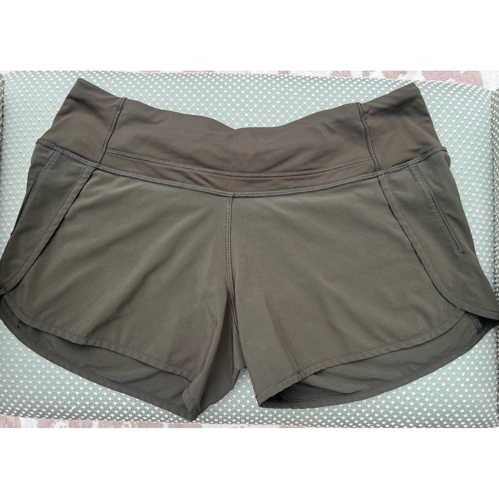 Lululemon Speed Up Mid rise Shorts Women Size 6 Olive Green 2.5" Running Lined